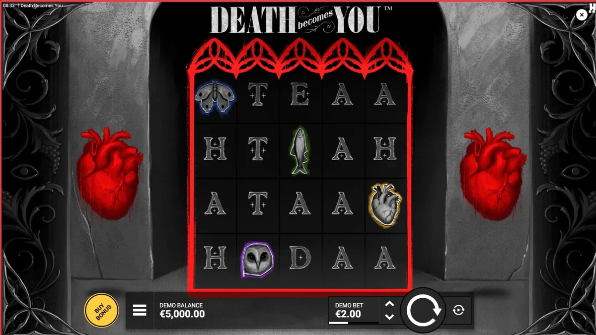 Tampilan visual slot Death Becomes You dengan nuansa gotik dan gelap