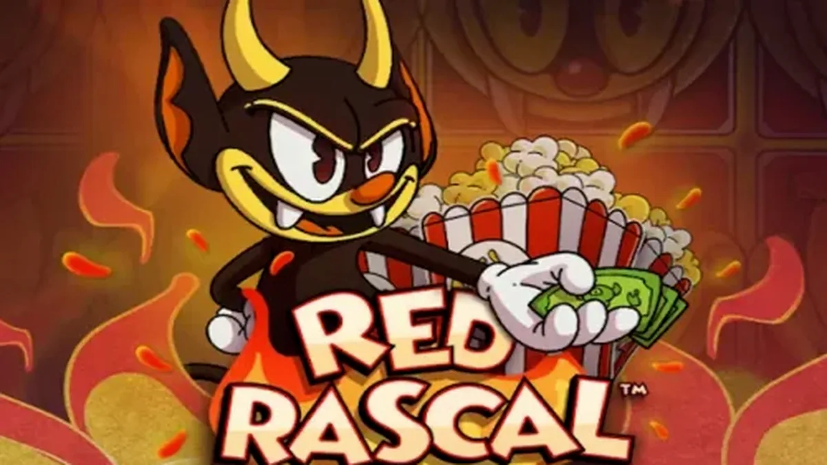 Red Rascal slot game interface featuring the main character and colorful amusement park theme